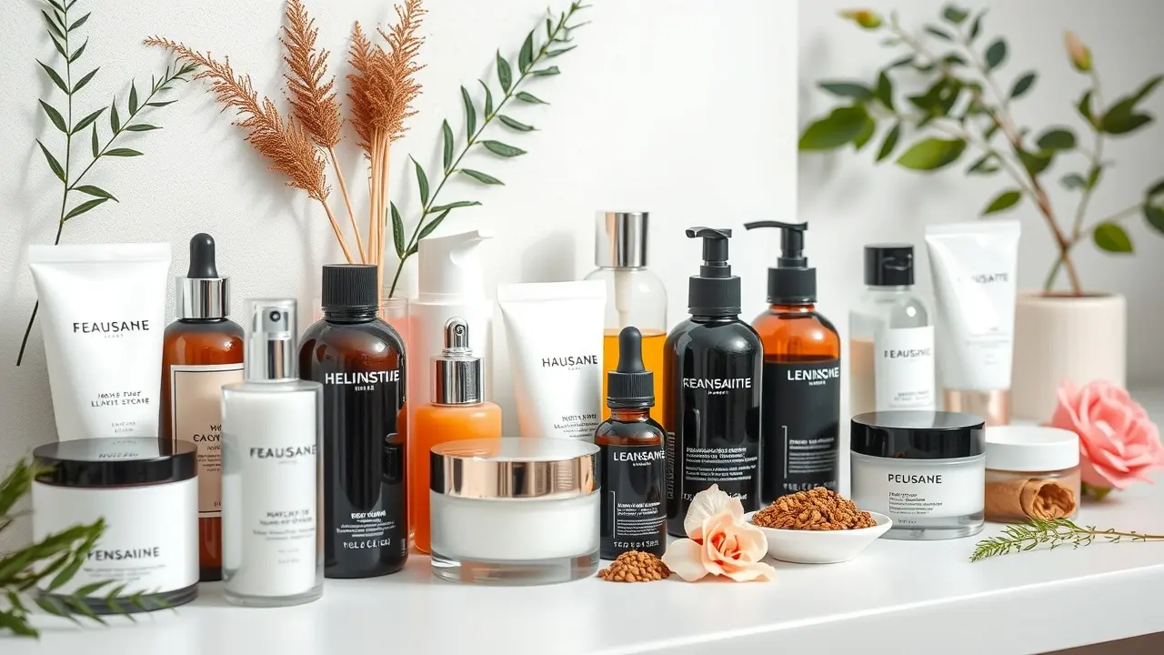 Variedade de hidratantes em fundo branco