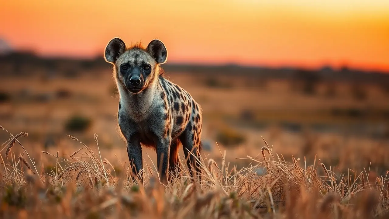 Significado de Sonhar com Hiena-Malhada: Desvendando os Símbolos Hiena-malhada na savana ao entardecer
