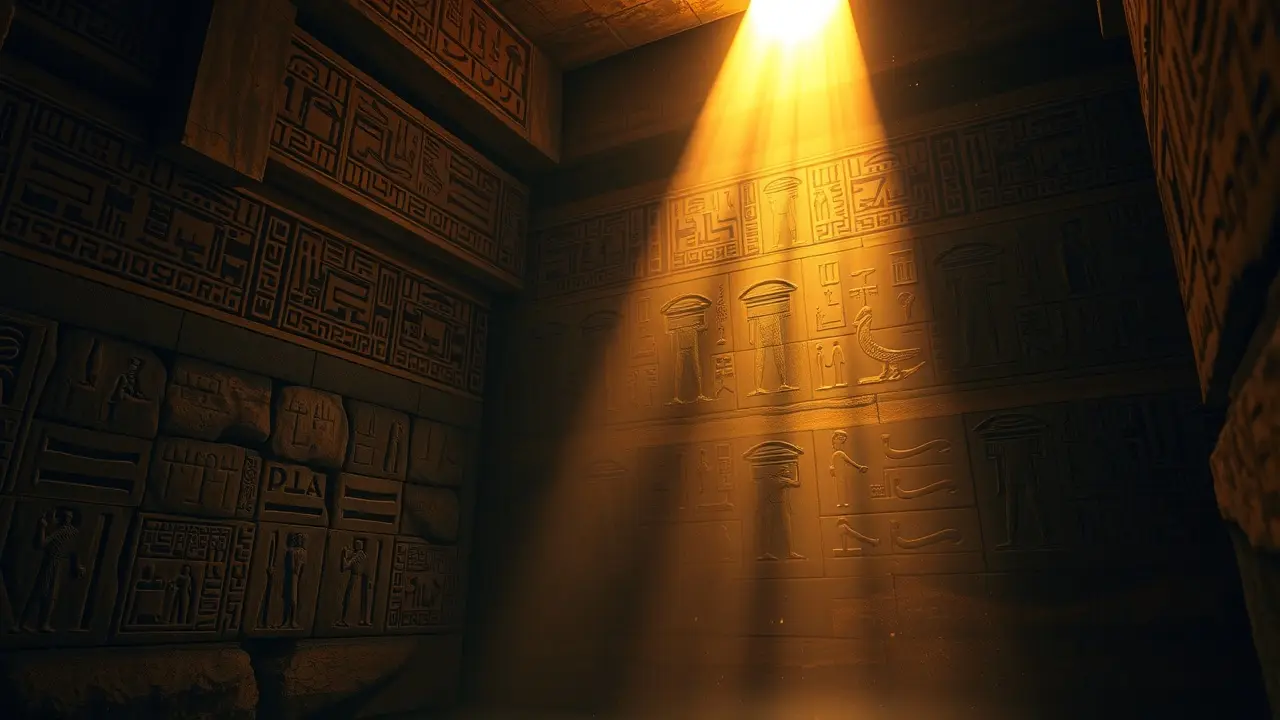 Significado de Sonhar com Hieróglifos: Desvende os Mistérios! Hieróglifos em parede de templo antigo.