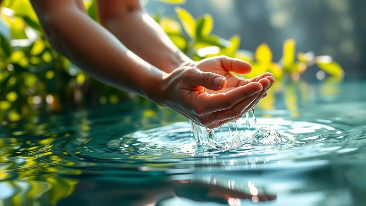 Sonhar com Higienização: Descubra o Significado e as Mensagens Ocultas Mãos sendo lavadas em água cristalina, simbolizando limpeza e renovação.