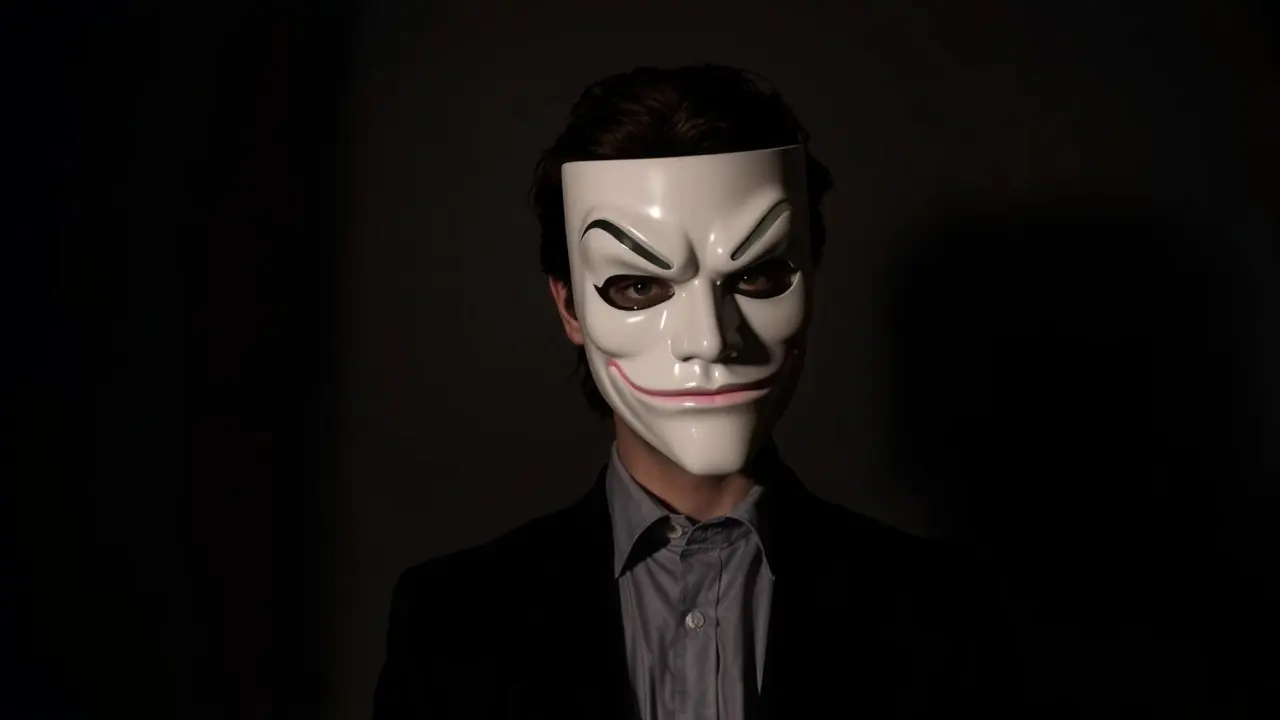 Ilustração de alguém usando uma máscara de hipocrisia