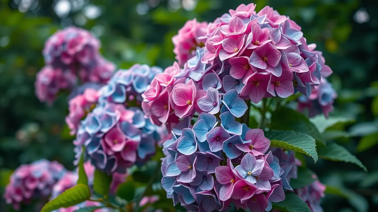 Hortênsias coloridas em plena floração