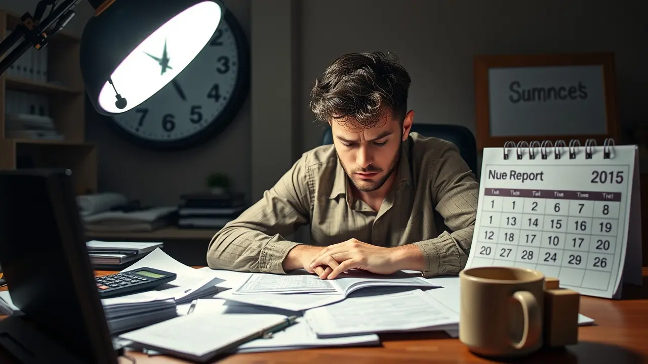 Significado de Sonhar com Horário de Entrega de Relatório: Análise Completa Pessoa estressada com prazo de entrega de relatório.