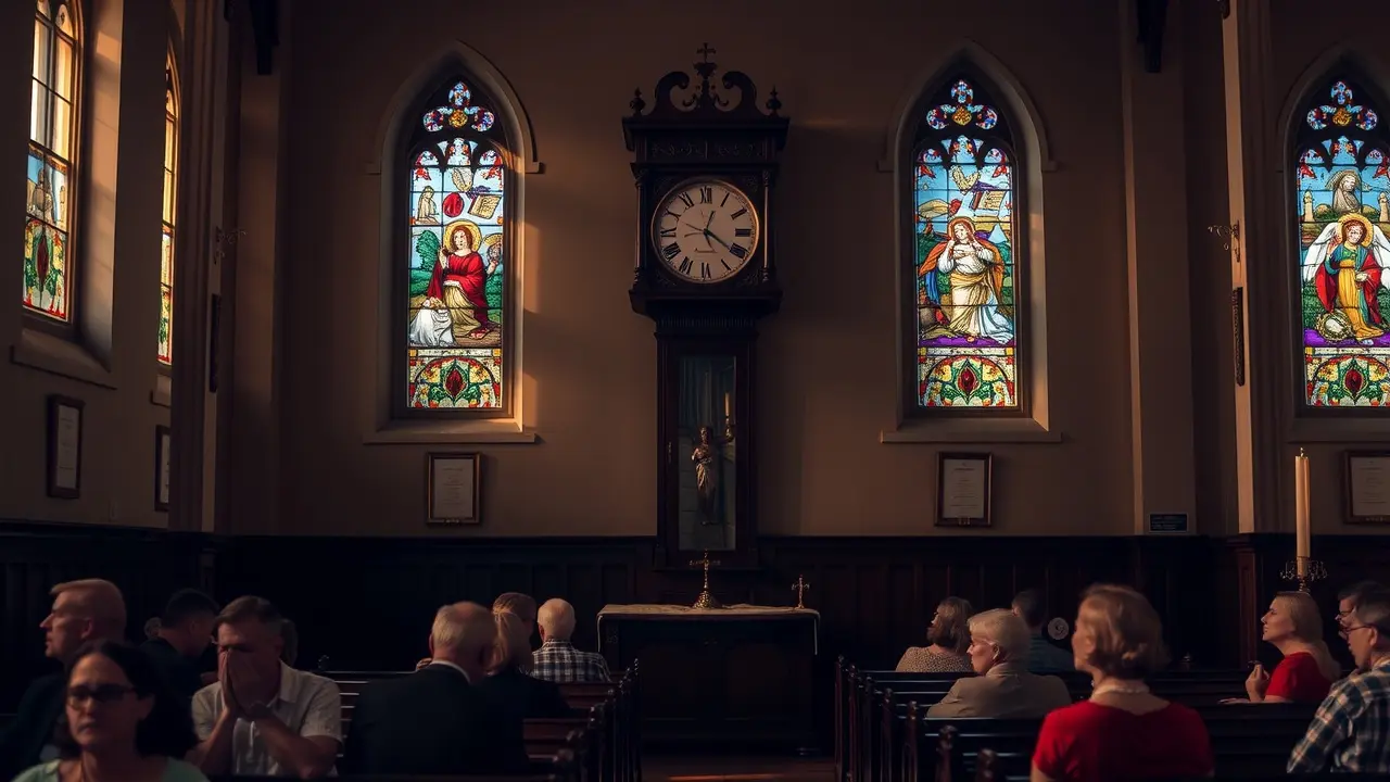 Relógio marcando hora do culto em igreja