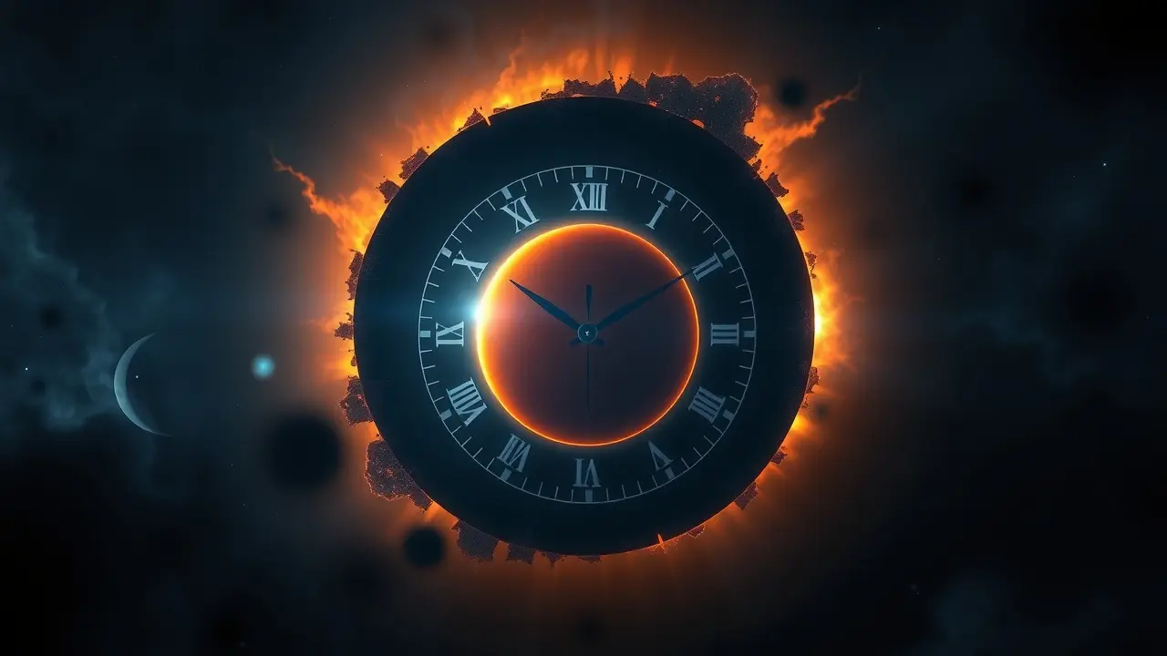 Eclipse com relógio indicando horário em sonho