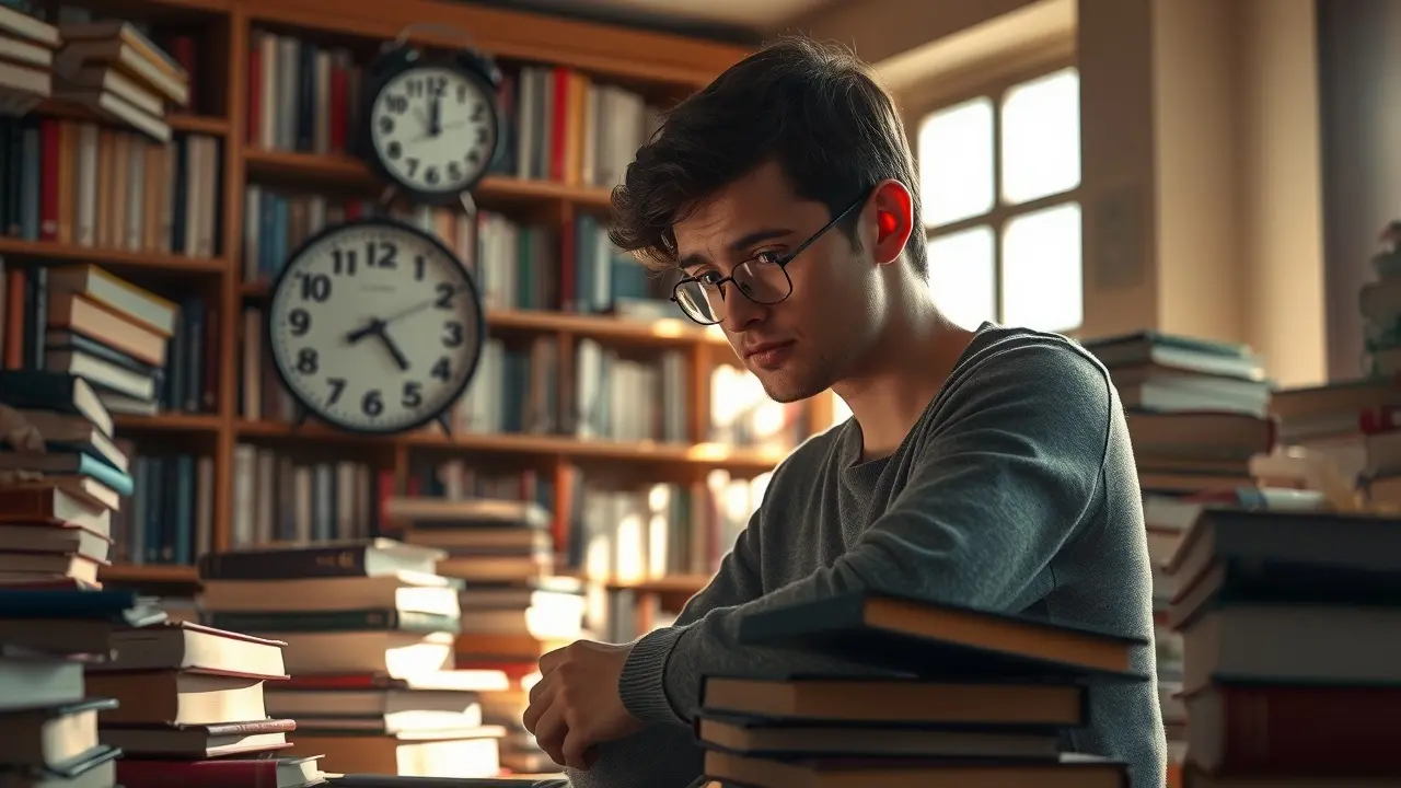 Estudante estressado com horário de exame