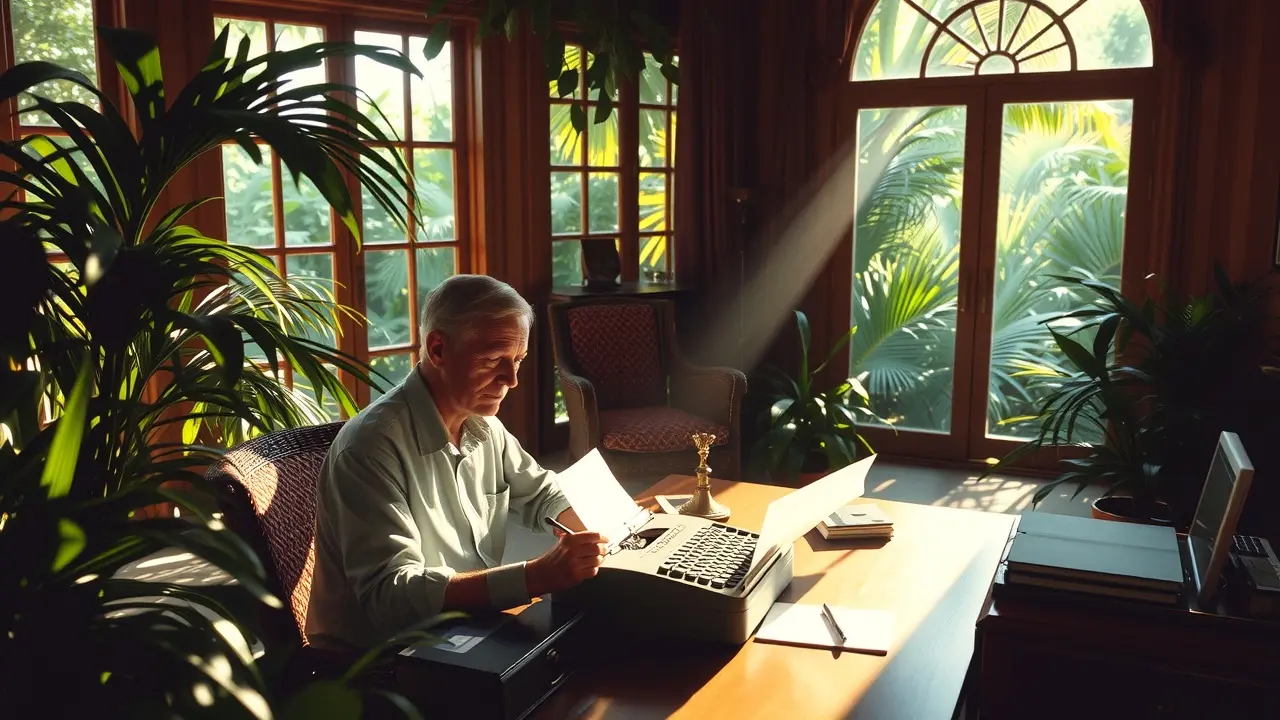 Ian Fleming escrevendo um livro de James Bond