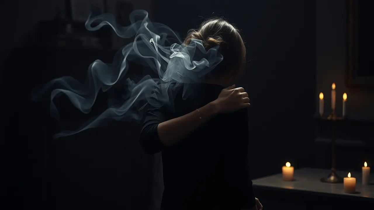 Mulher sendo afetada por espirito em sonho.