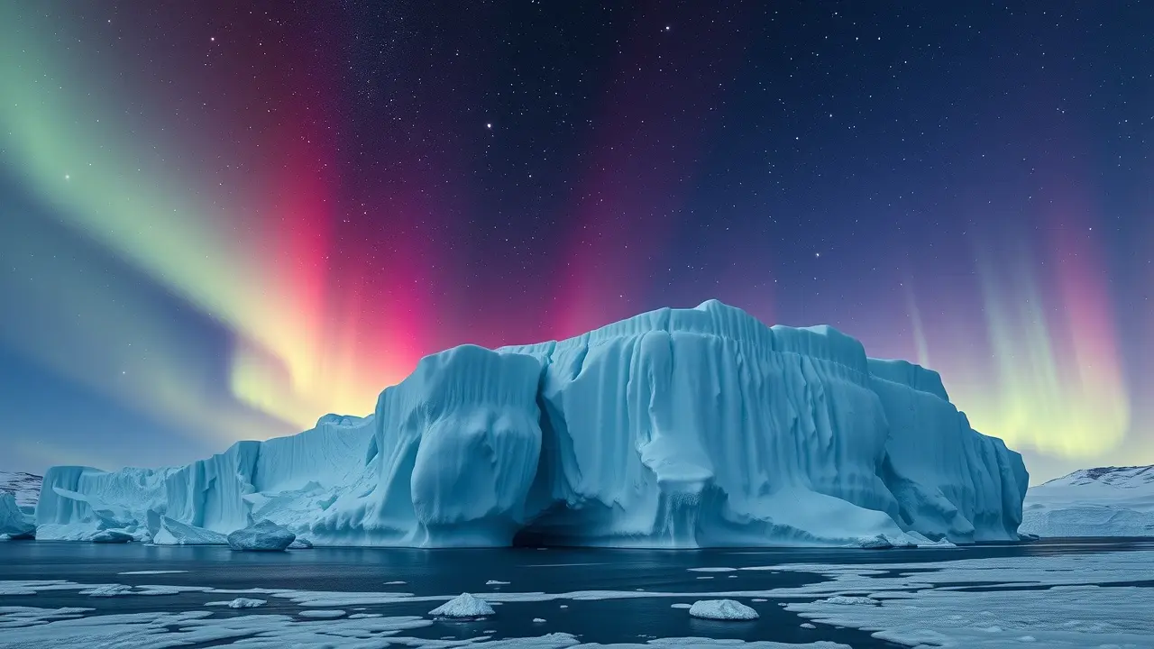 Iceberg sob o céu noturno estrelado