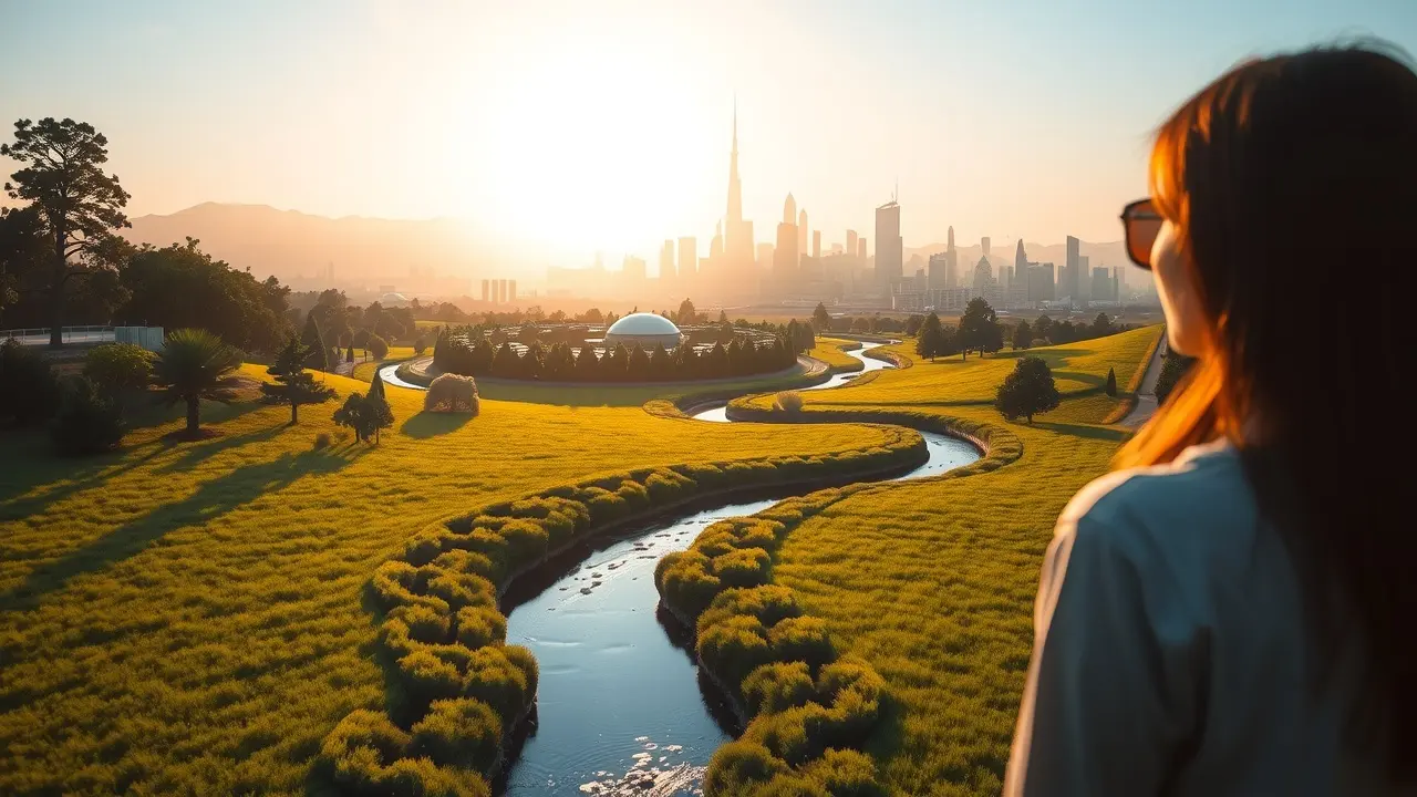 Sonhar com Idealismo: Desvende o Significado Profundo Pessoa admirando paisagem utópica ao entardecer.