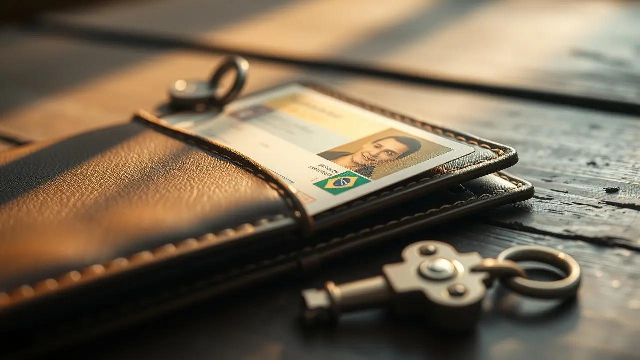 Significado de Sonhar com Identificação: Descubra os Símbolos Ocultos Carteira de couro com documento de identificação, representando sonhos com identidade.