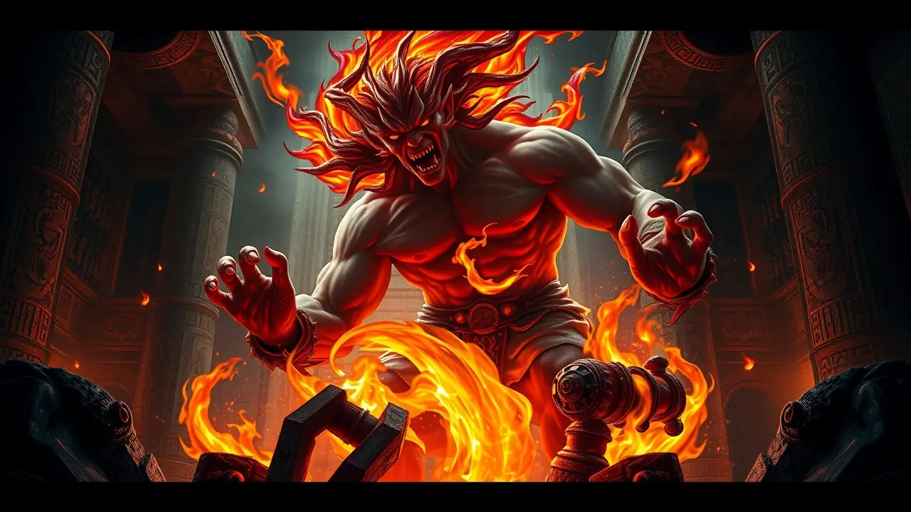 Sonhar com Ifrit: Desvende o Significado e as Mensagens Ocultas Ifrit emergindo das chamas em câmara antiga