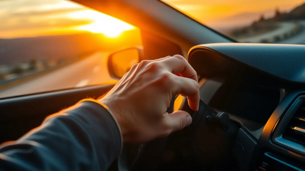 Sonhar com Ignição: Descubra os Significados Ocultos! Mão girando chave na ignição de um carro, simbolizando novos começos.