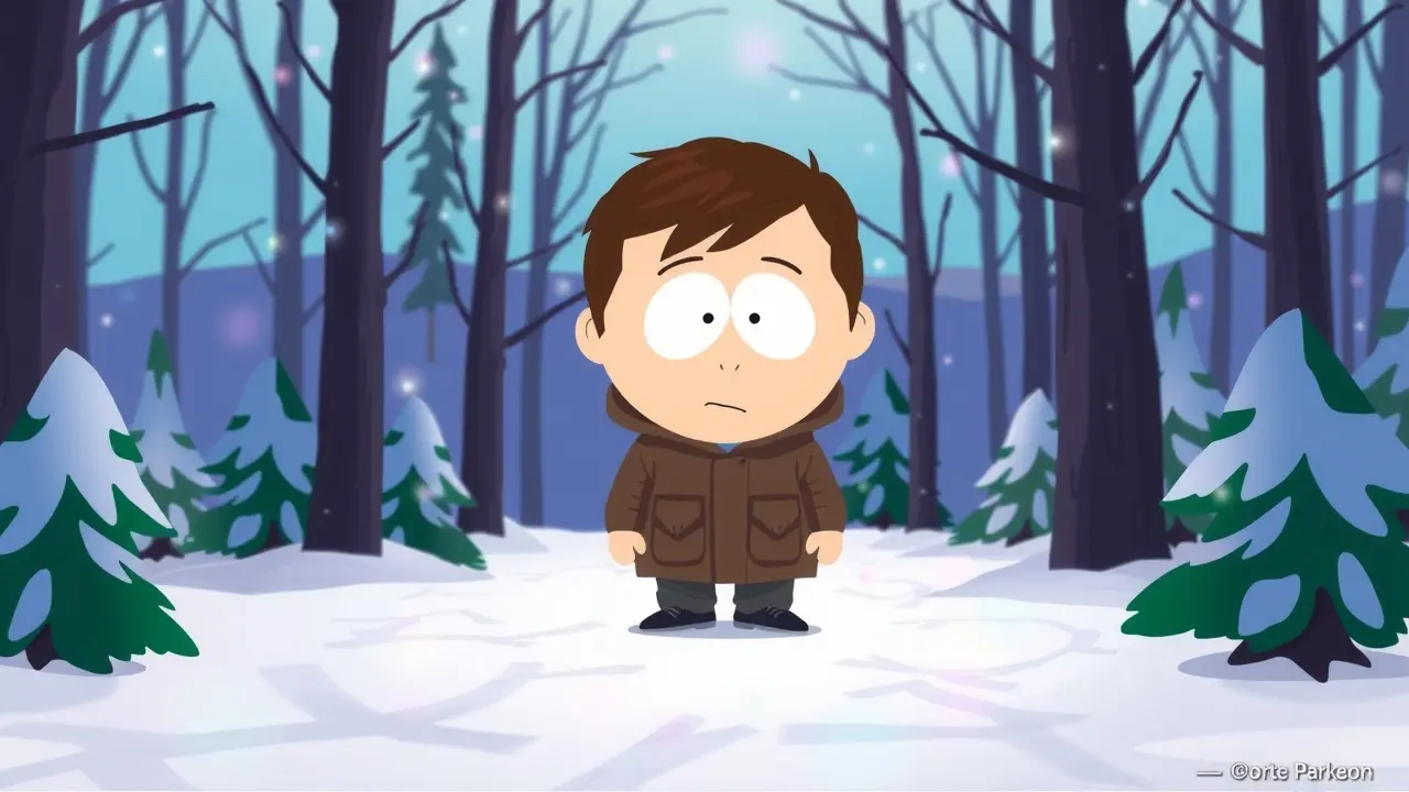Ike Broflovski em uma floresta nevada mística