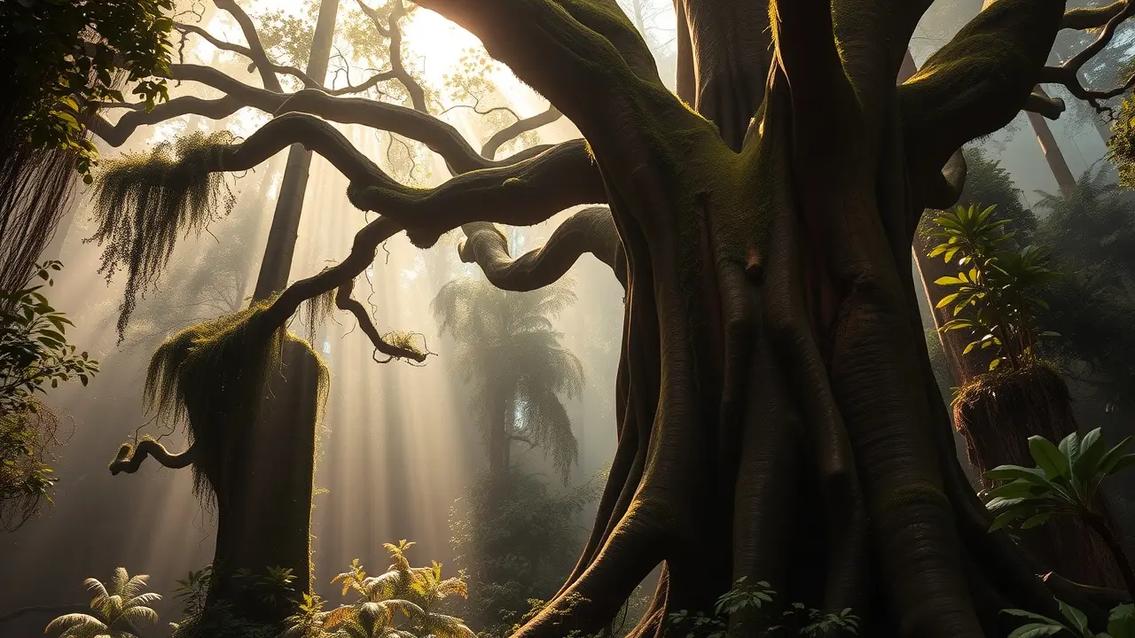 Imponente imbuia em floresta densa.