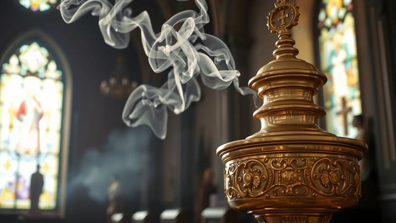 Incensório dourado liberando fumaça branca