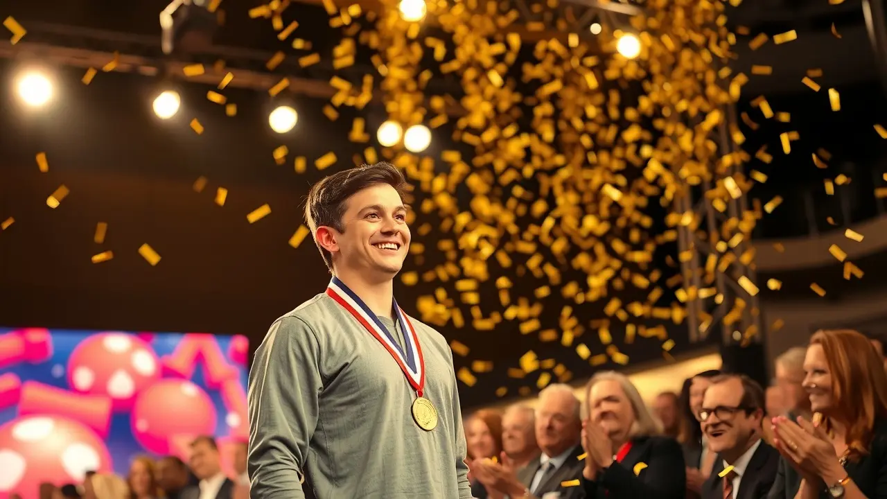 Pessoa recebendo medalha, simbolizando incentivo e reconhecimento