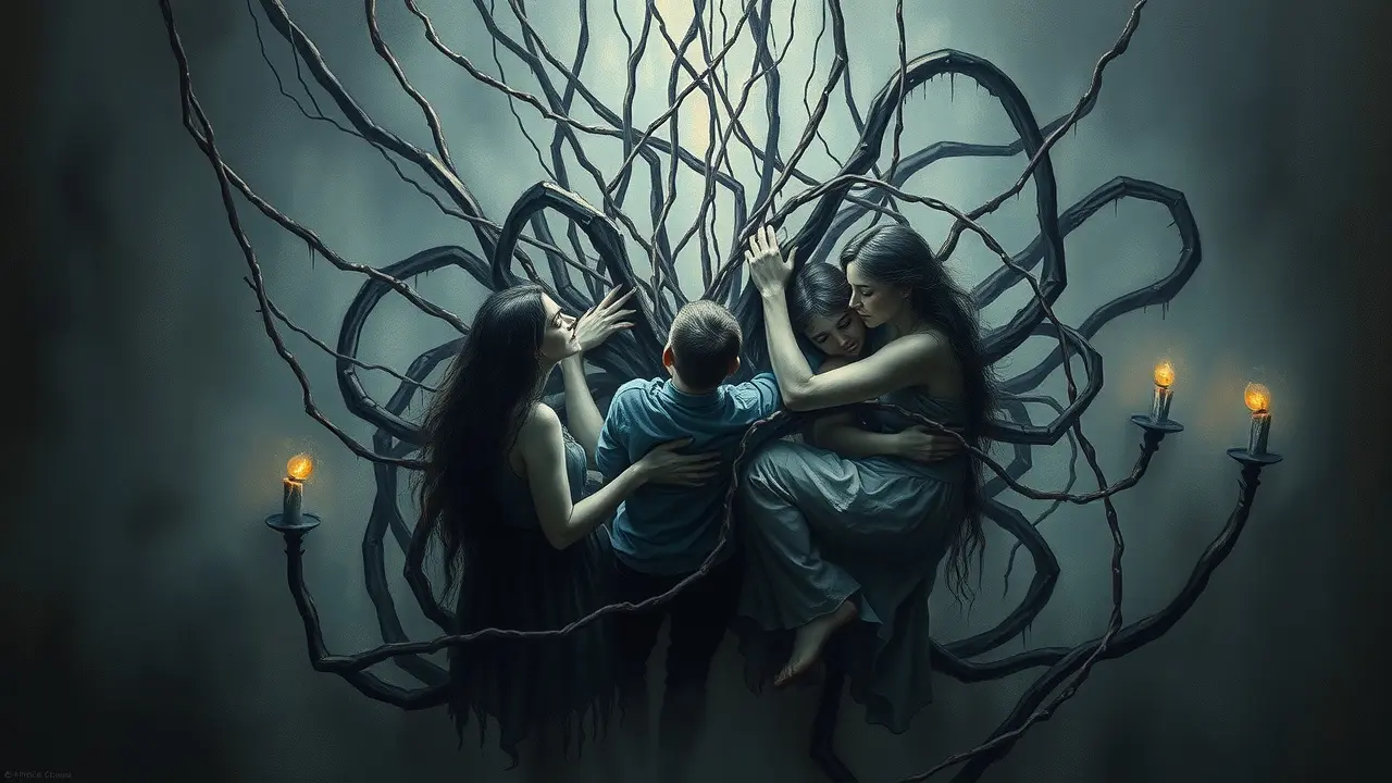 Sonhar com Incesto: Descubra o Significado e as Implicações Psicológicas Ilustração onírica de relações familiares complexas.