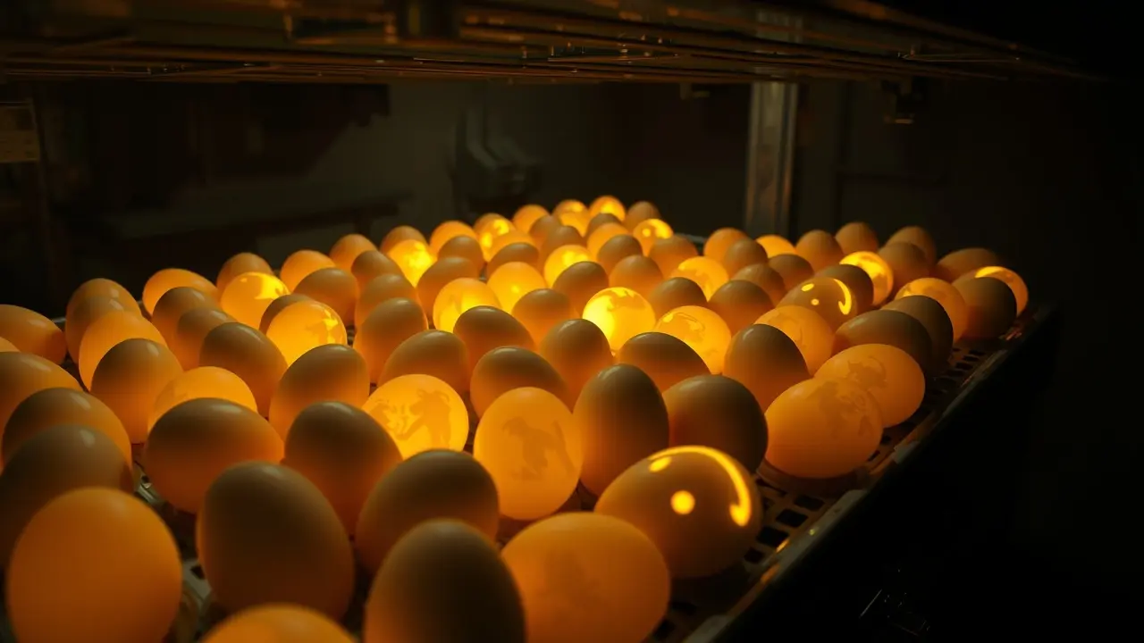 Incubadora com ovos brilhantes, simbolizando sonhos e desenvolvimento.