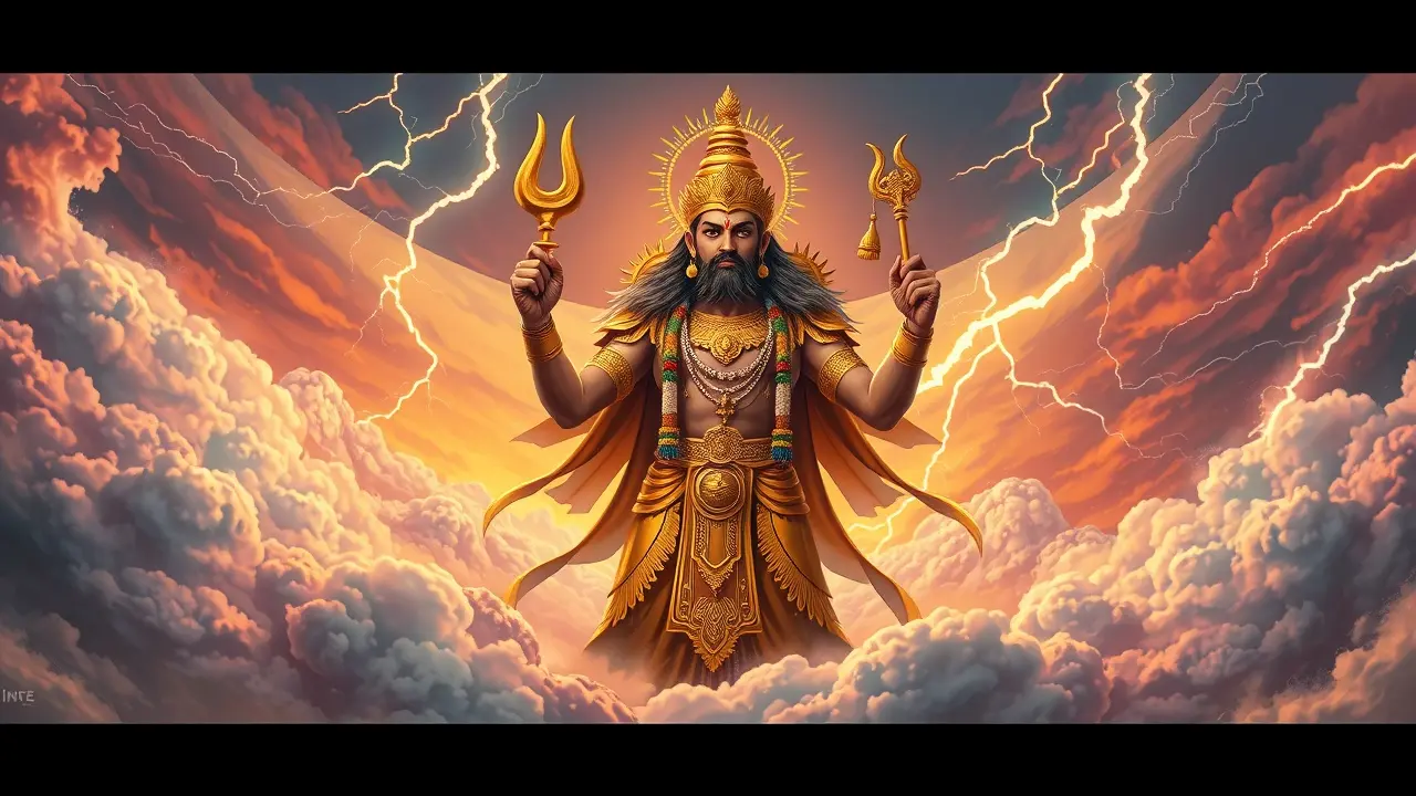 Sonhar com Indra: Desvende os Significados Ocultos Indra, rei dos deuses, em armadura dourada.