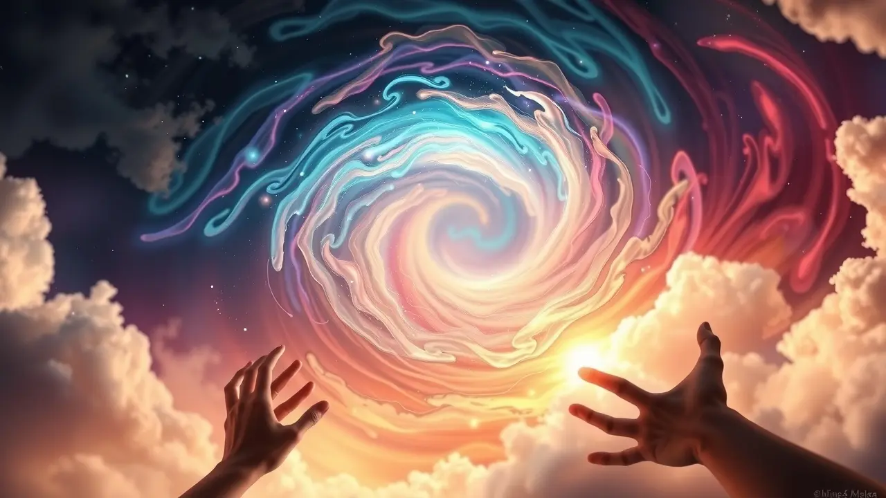 Sonhar com Indução: Desvende os Significados e Simbolismos Ocultos Sonho com espiral de cores e mãos guidadoras