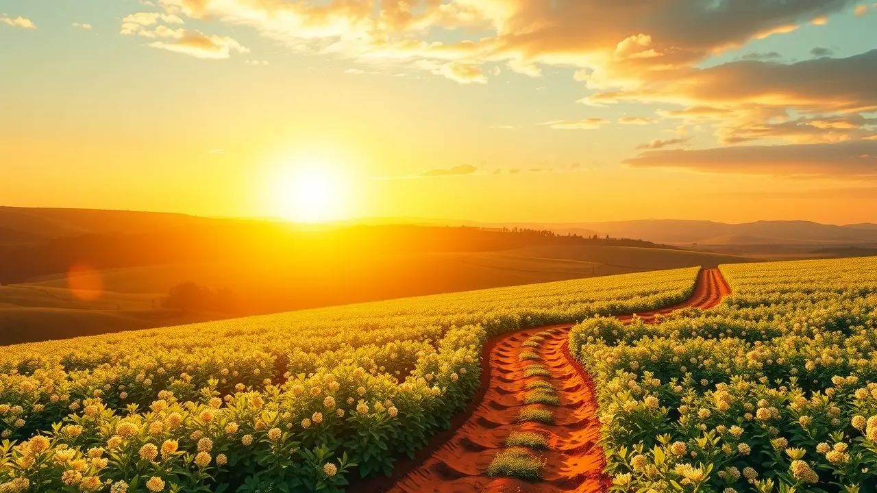 Nascer do sol sobre paisagem fértil simbolizando novos começos