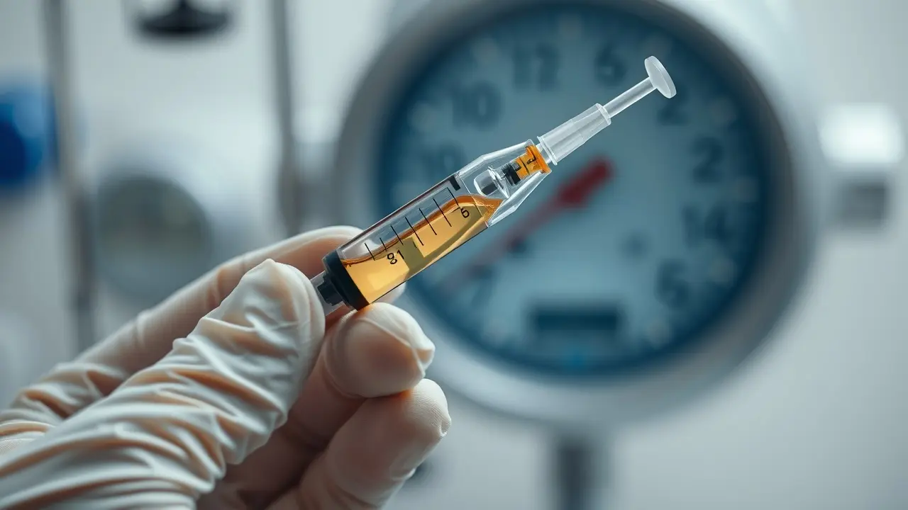 Seringa com líquido dourado simbolizando cura