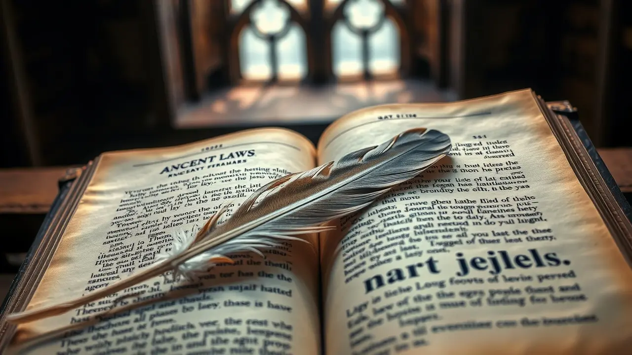 Sonhar com Inquisição: Significados e Interpretações Profundas Pena sobre livro antigo, simbolizando leis e julgamento.