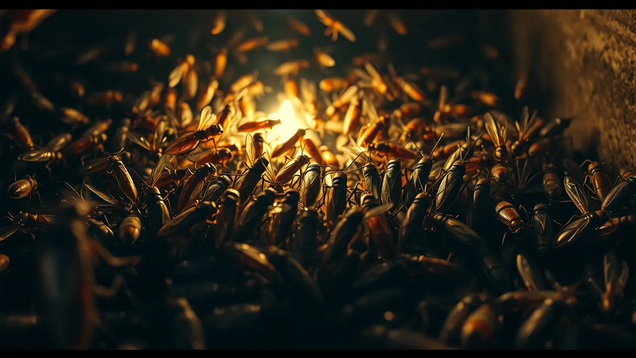 Insetos diversos reunidos em um ponto de luz