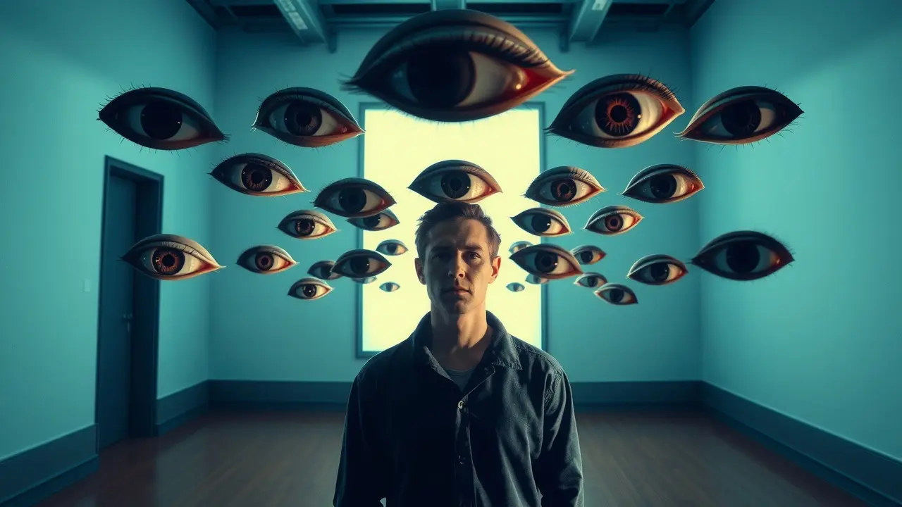 Significado de Sonhar com Inspeção: Uma Análise Detalhada Pessoa sendo inspecionada por olhos flutuantes