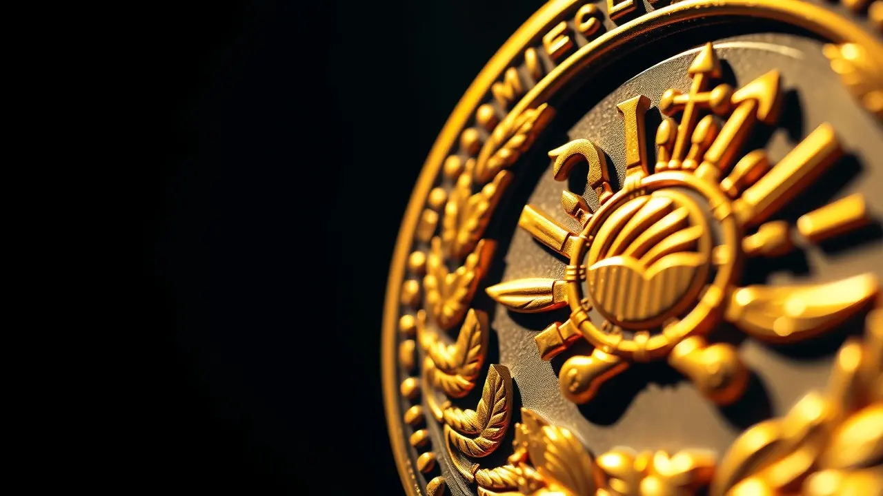 Sonhar com Insígnia: Decifre os Símbolos e Seus Significados Insígnia dourada brilhante com detalhes intrincados