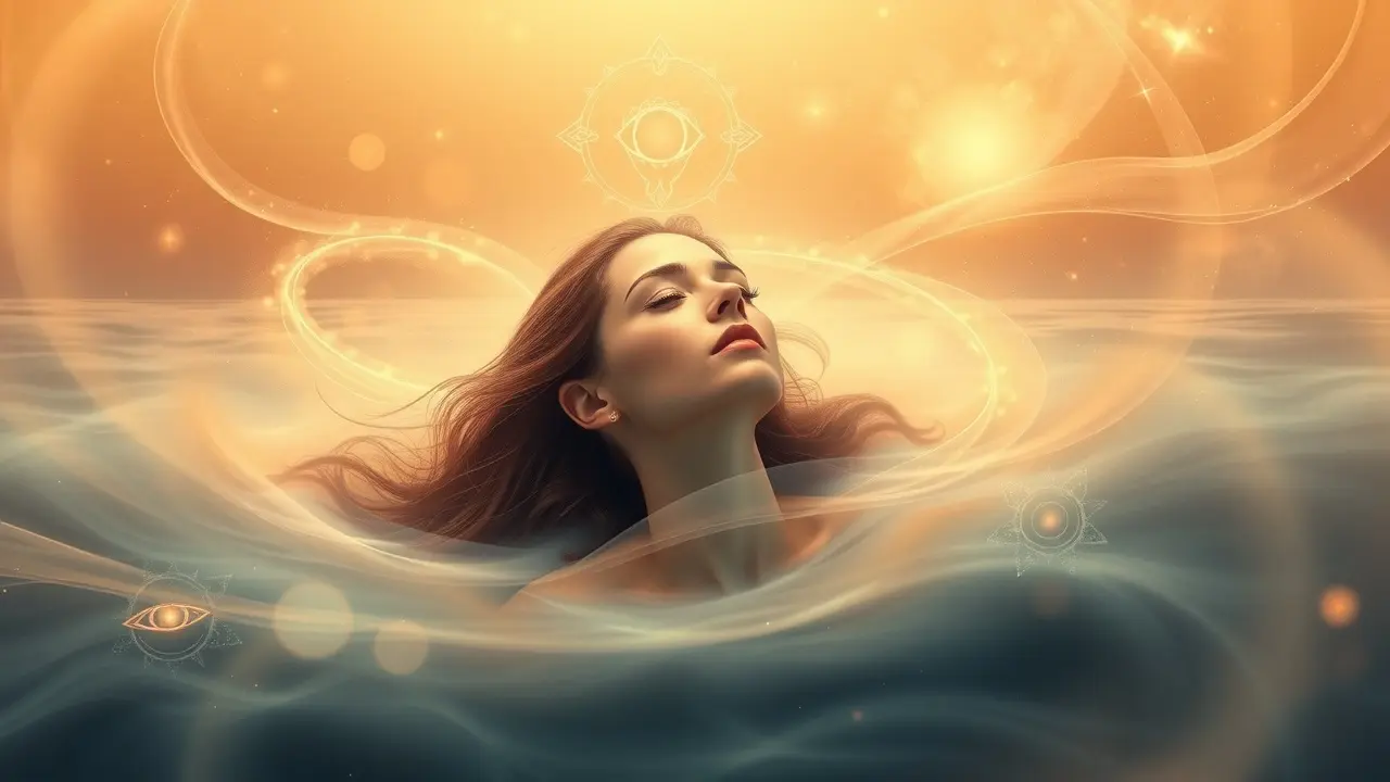 Mulher serena recebendo intuição divina em sonho.