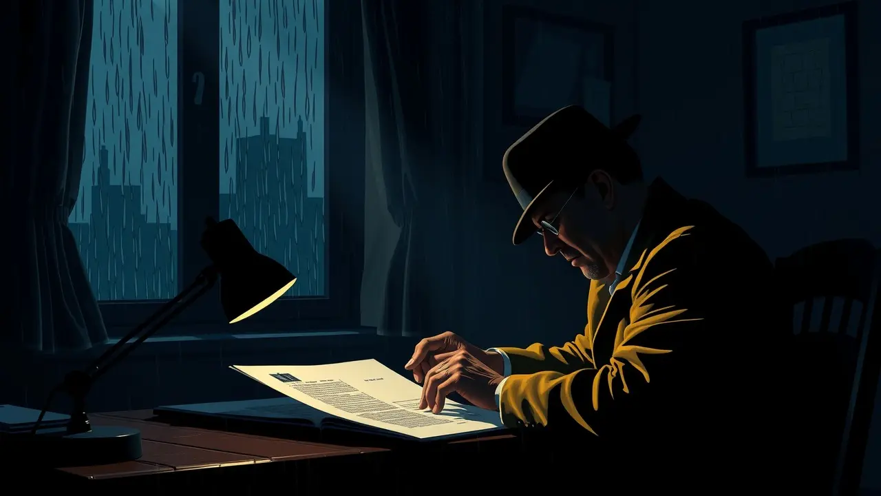 Significado de Sonhar com Investigação: Desvende os Mistérios do Seu Inconsciente Detetive investigando caso em ambiente sombrio.