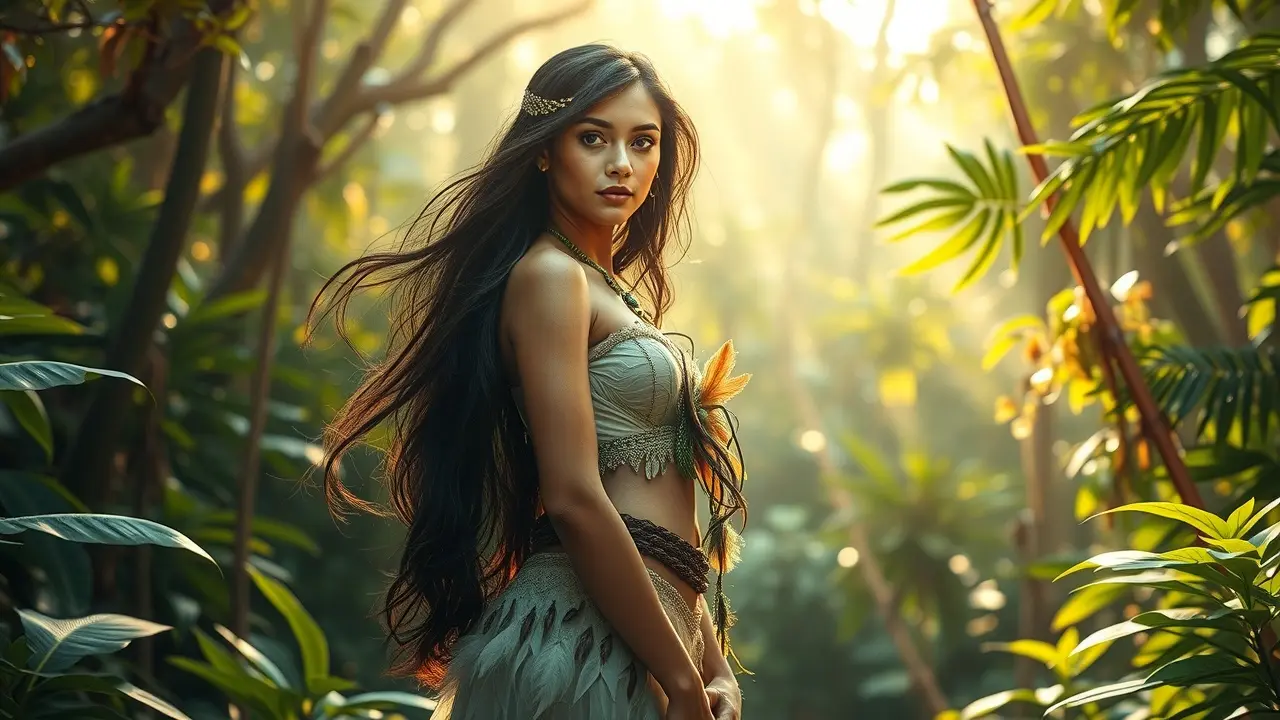 Iracema em meio à floresta brasileira exuberante