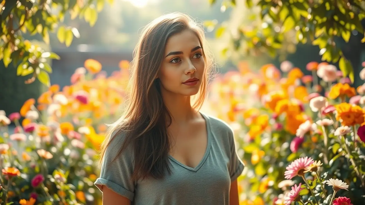 Sonhar com Isa: Descubra o Significado e as Interpretações Mulher sorrindo em um jardim florido.