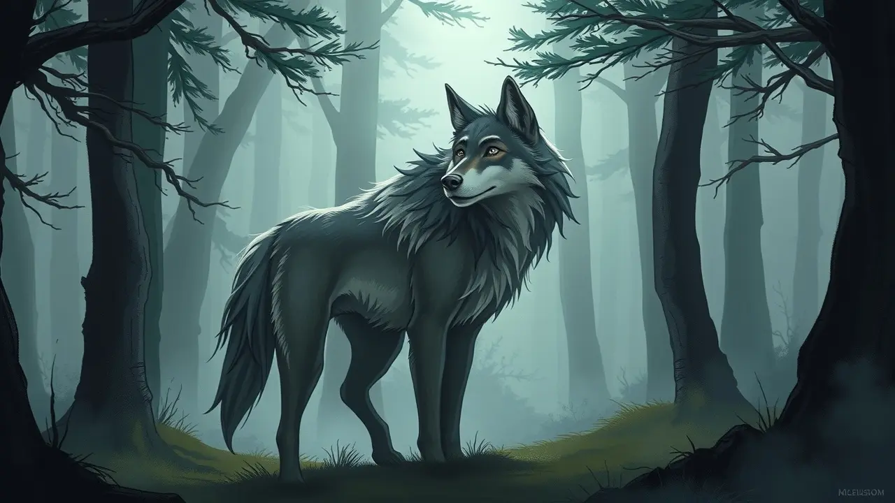 Sonhar com Isengrim: Desvende os Significados Ocultos Ilustração de Isengrim, o lobo vulnerável