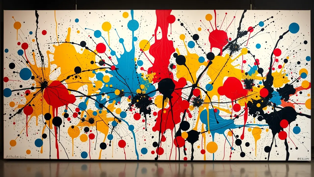 Significado de Sonhar com Jackson Pollock: Uma Análise Profunda Sonho com pintura abstrata estilo Jackson Pollock: cores vibrantes.