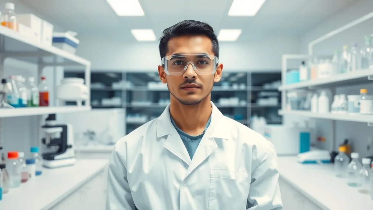 Sonhar com Jaleco: Decifre os Significados e Simbolismos Ocultos Pessoa usando jaleco branco em laboratório.