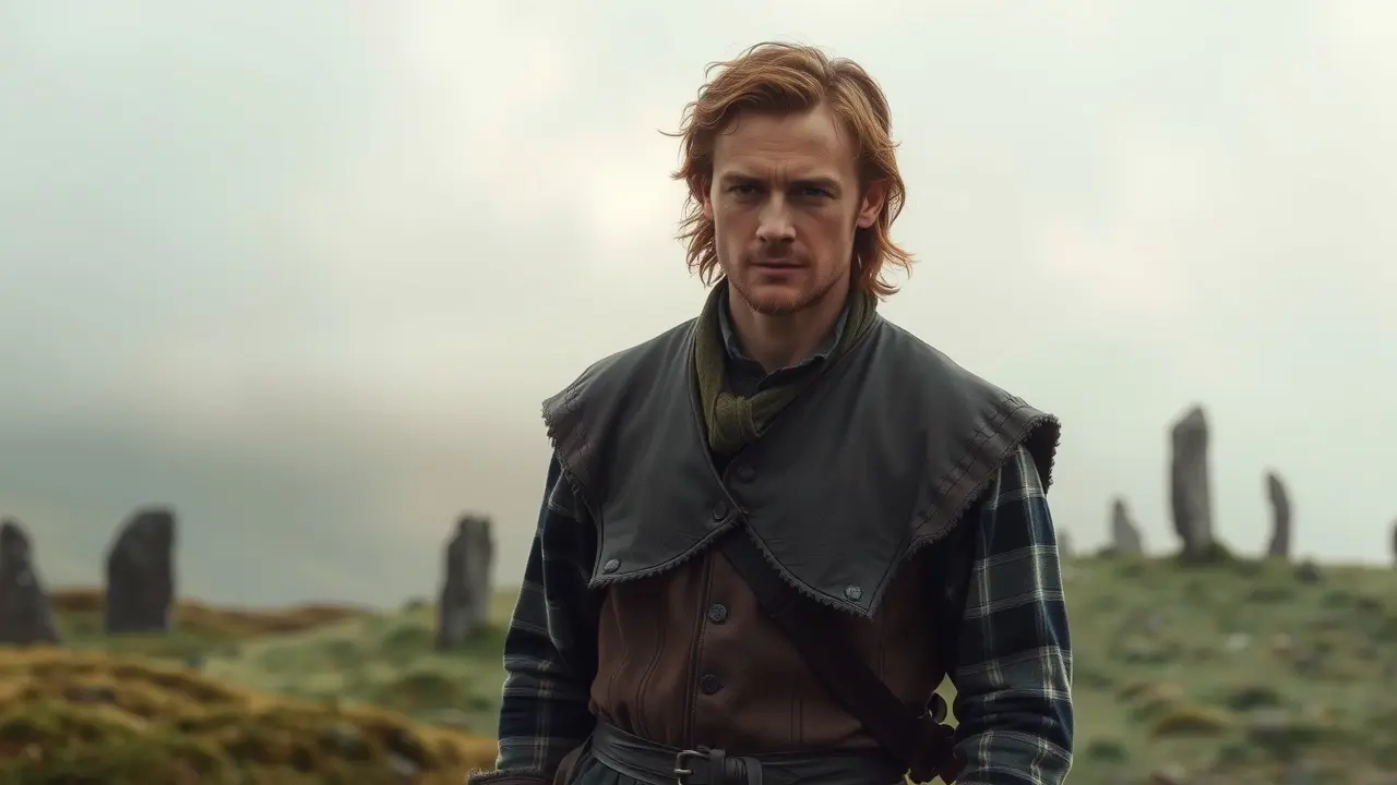 Sonho com Jamie Fraser em paisagem escocesa