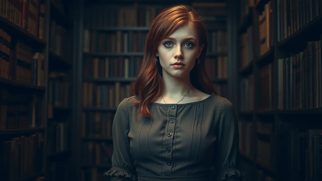 Sonhar com Jane Eyre: Desvende os Significados Ocultos Mulher contemplativa vestida à moda vitoriana, representando Jane Eyre