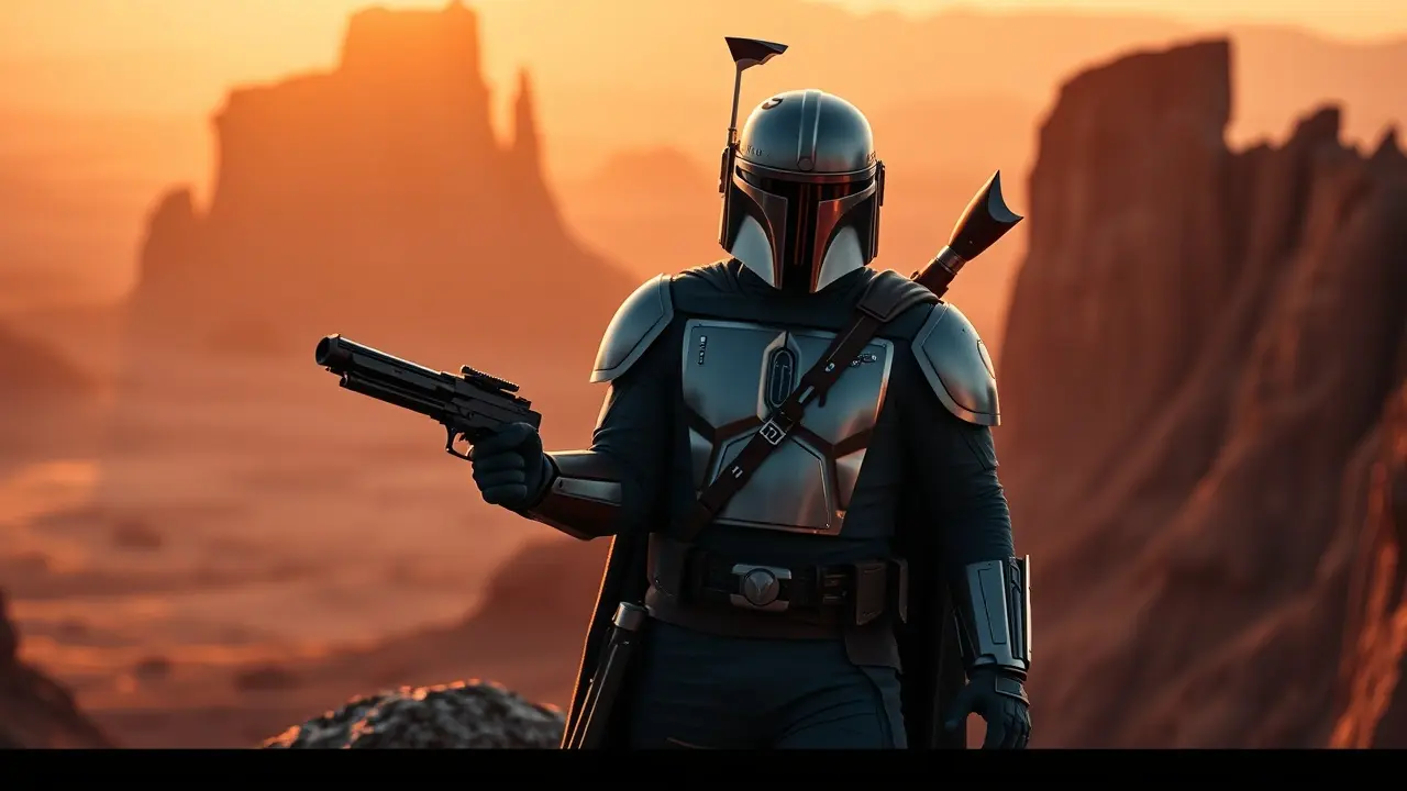 Jango Fett de armadura ao pôr do sol