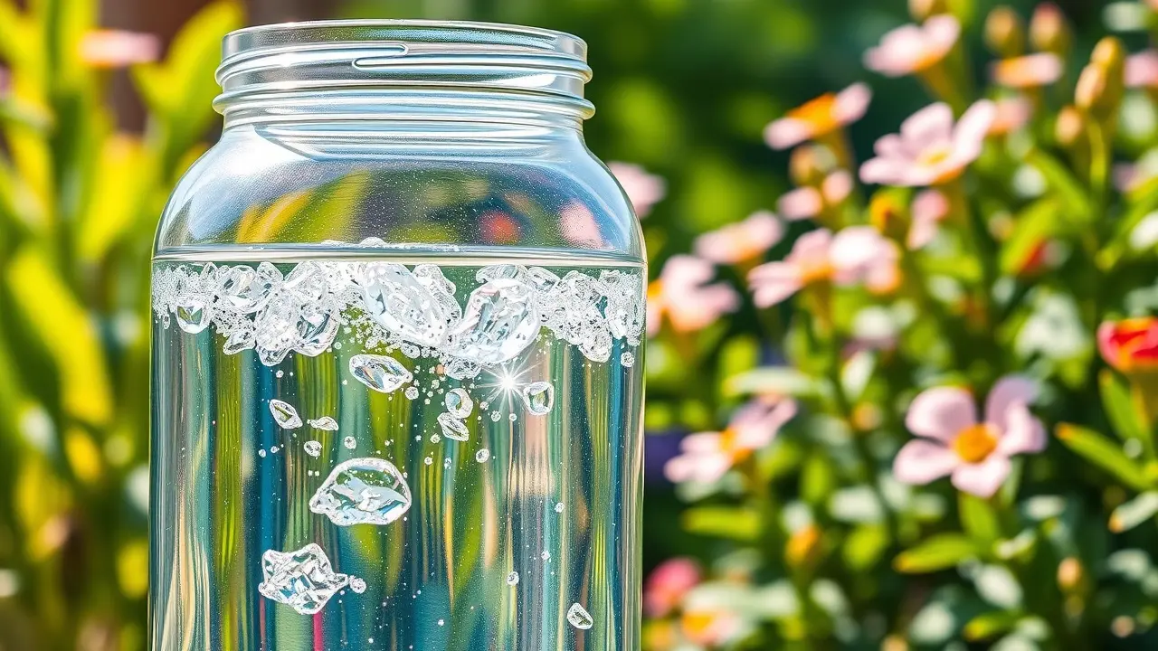 Jarra de vidro com água cristalina