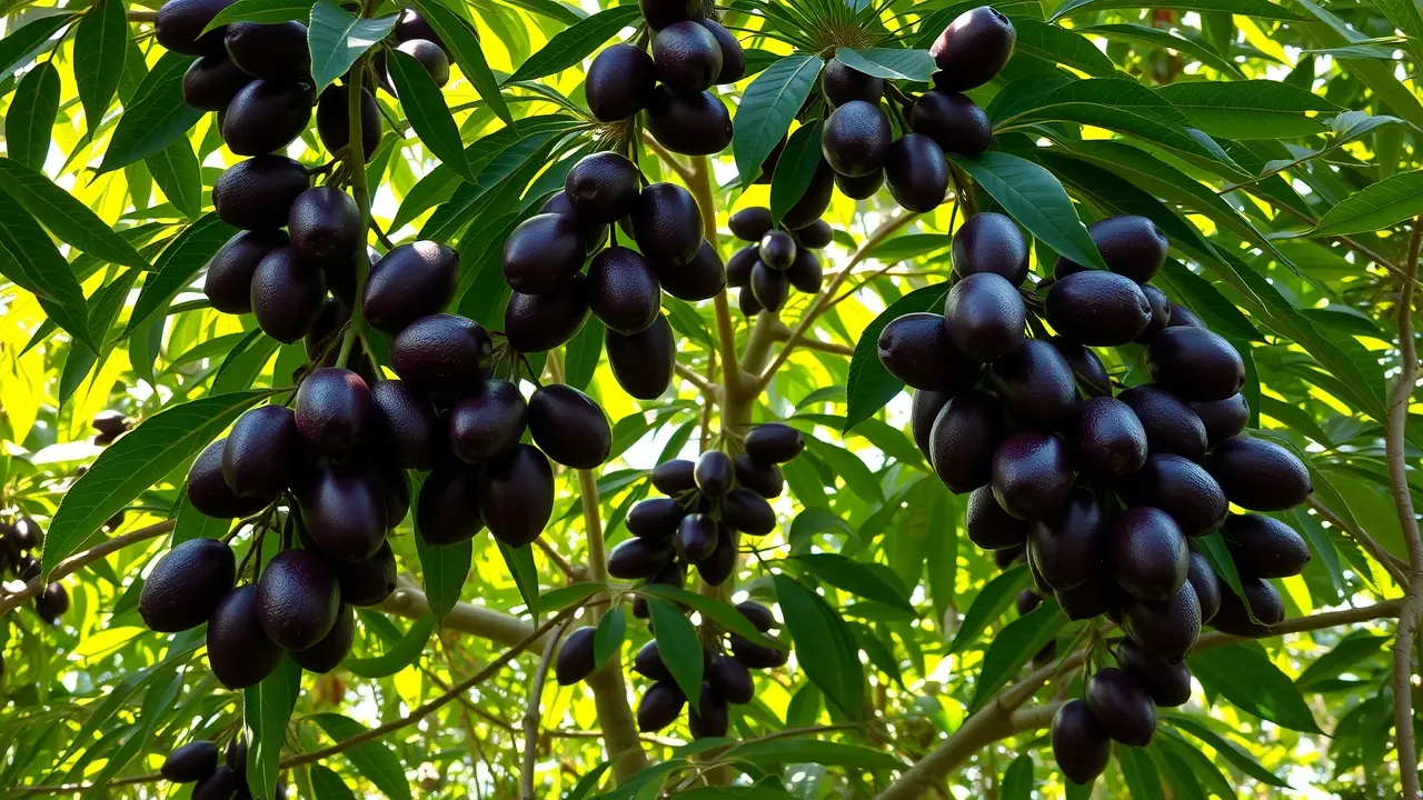 Árvore de jenipapo carregada de frutos maduros