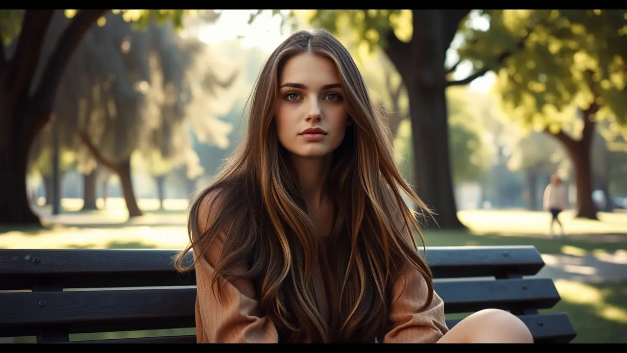 Significado de Sonhar com Jenny Curran: Uma Análise Profunda Mulher jovem sentada em banco de parque, representando Jenny Curran.