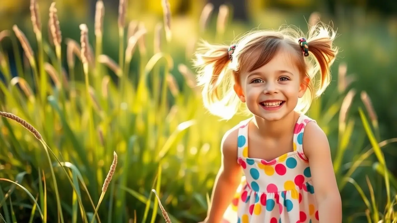 Menina alegre brincando no campo, Jessie