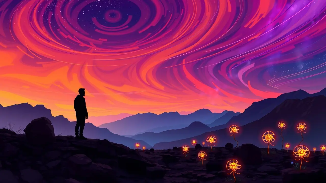 Significado de Sonhar com Jornada: Desvende os Símbolos! Silhueta na paisagem mística: jornada de autodescoberta