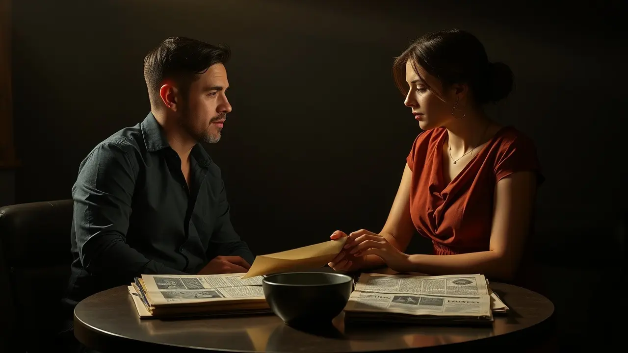 Jornalistas debatendo com jornais na mesa