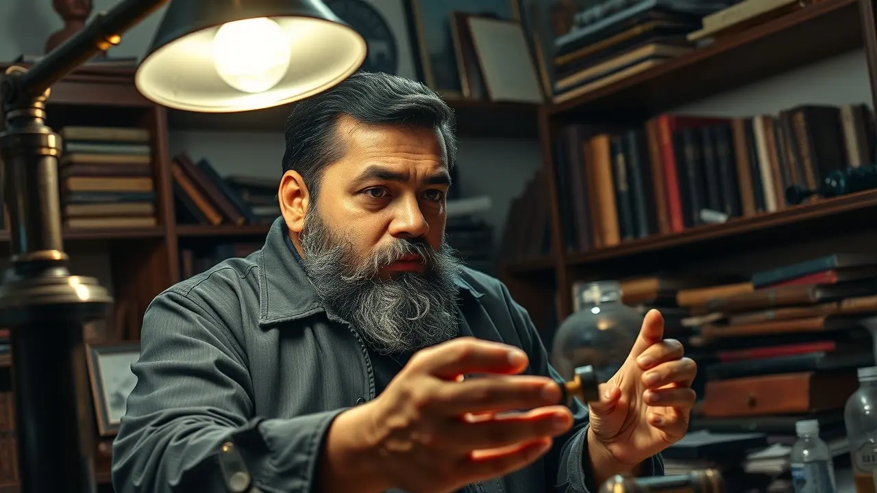 Sonhar com José Arcadio Buendía: Desvende os Significados! Homem em laboratório, representando José Arcadio Buendía