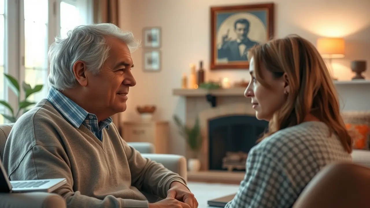 Homem mais velho ouvindo alguém contar um sonho, simbolizando sabedoria e conselho