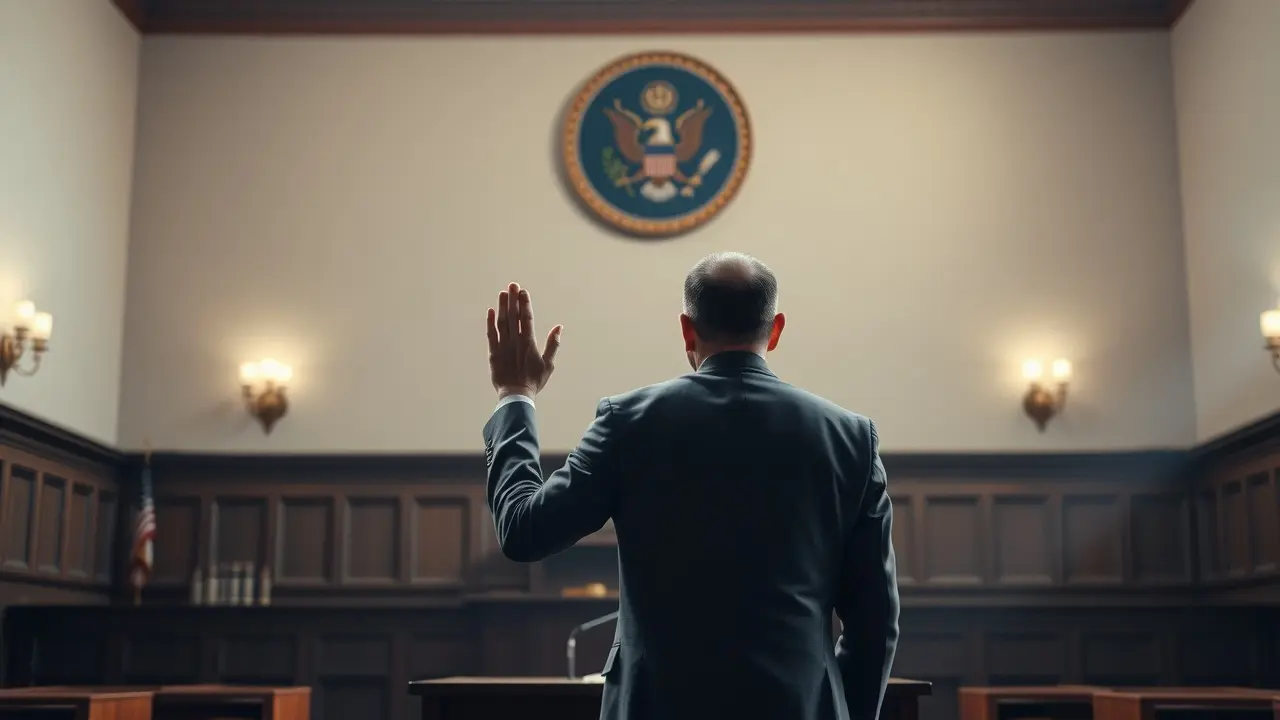 Sonhar com Juramento: Decifre os Símbolos e Significados Ocultos Pessoa prestando juramento em tribunal.